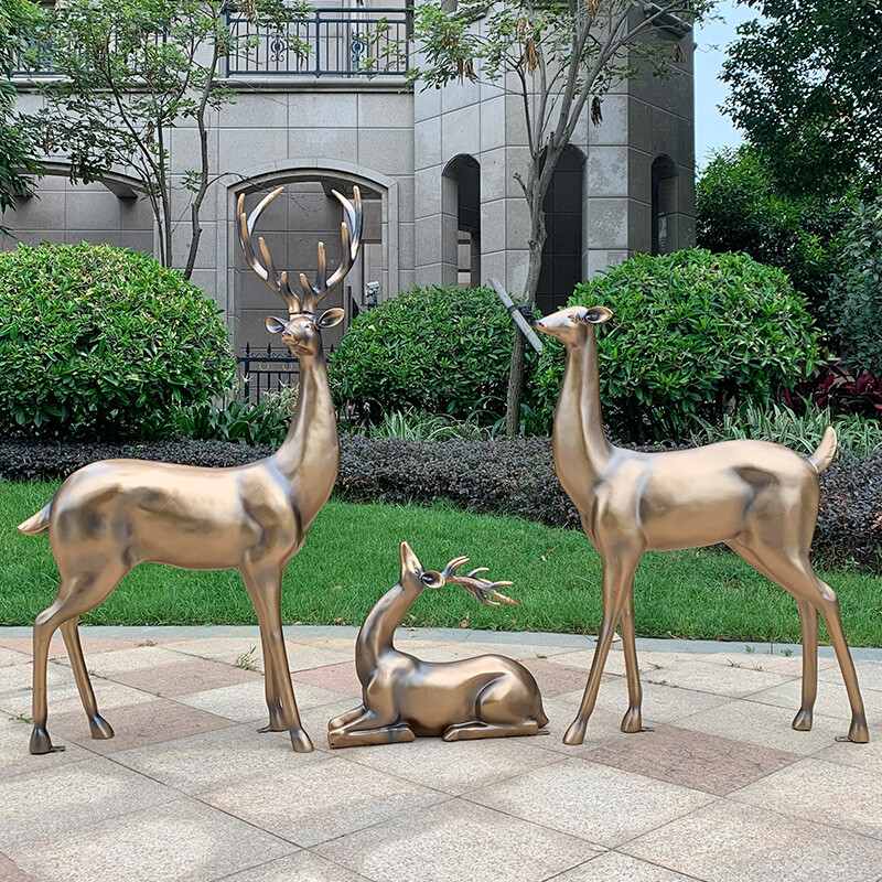 良澤玻璃鋼梅花鹿擺件戶外園林景觀動物雕塑小區售樓部麋鹿裝飾小品 XL1207A白色組合(5件套)